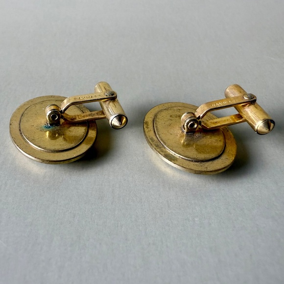 Vintage Hayward Gold-Filled Cufflinks with Green Cabochon Stone | Mid-Century - Picture 8 of 12